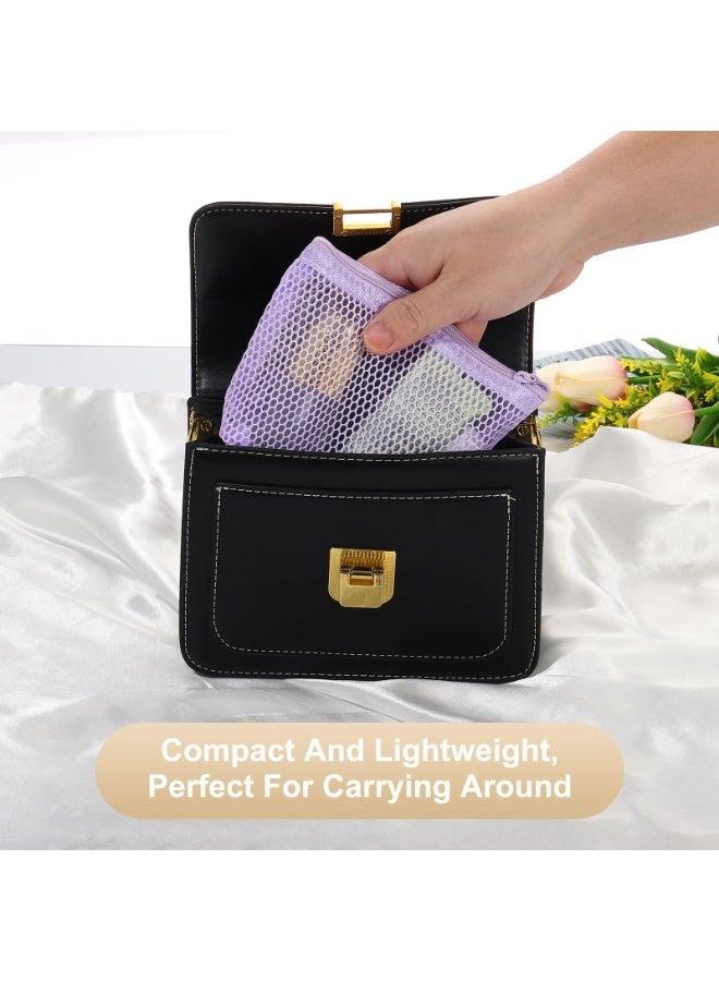 2Pcs Semicircular Mesh Makeup Bag Zipper Portable Travel Cosmetic Storage Pouch (White, light purple) - Image 5