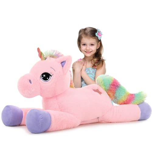 Tezituor 32in Giant Unicorn Plush ToysCute Rainbow Pink Unicorn Stuffed AnimalsUnicorn Birthday Decorations for GirlsBig Unicorns Gifts for Children - Image 1