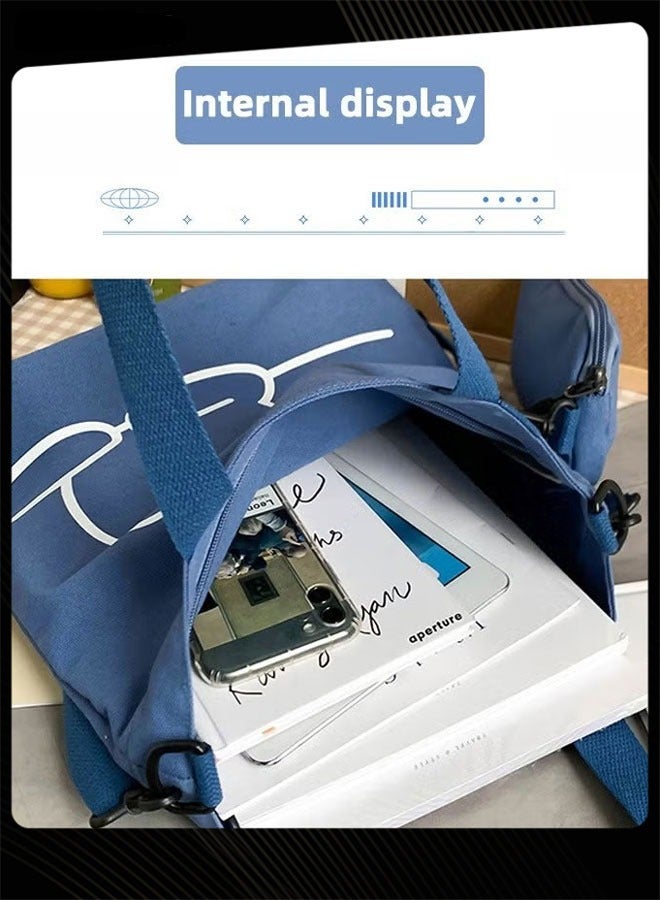 Joychic حقيبة كتف للطلاب مطبوعة بدب جميل، حقيبة كتب محمولة كبيرة الحجم قابلة للطي، حقيبة قماشية مع جراب قلم رصاص، أزرق - Image 4