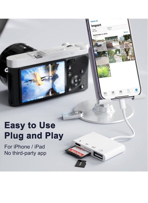 SD Card Reader for iPhone/iPad,iPhone SD Card Reader,4 in 1 USB OTG Adapter for iPhone Compatible MicroSD/SD