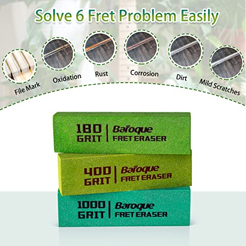 Baroque Fret Erasers 180 & 400 & 1000 Grits, Guitar Fret Polishing Abrasive Rubber Blocks, Set of 3 Grits - Image 2