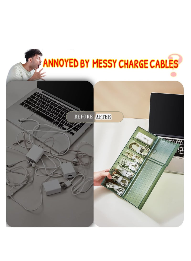 Excefore Clear USB Cable Cord Organizer Box, Data Cable Organizer Box, Small Sized Plastic Storage Boxes With Deviders, Charging Cord Hider Box, Sticky Notes and 1.5M Reusable Hoop&Loop Tape - Image 4
