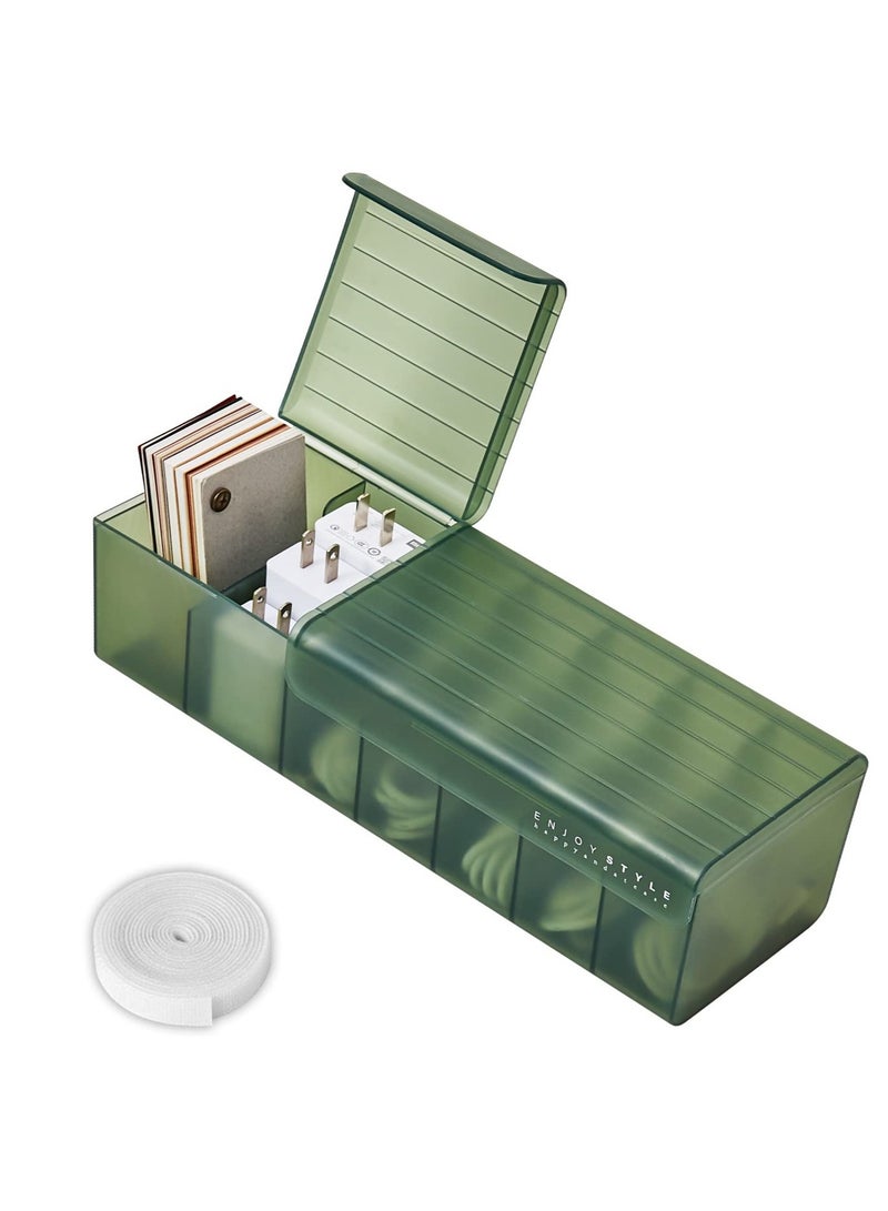 Excefore Clear USB Cable Cord Organizer Box, Data Cable Organizer Box, Small Sized Plastic Storage Boxes With Deviders, Charging Cord Hider Box, Sticky Notes and 1.5M Reusable Hoop&Loop Tape - Image 1