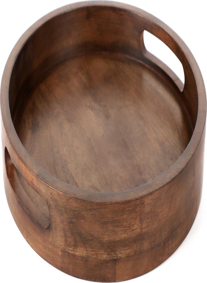 CLEENTABLE Rustic Wooden Serving Tray - 12" Round Handcrafted Ottoman Tray - Farmhouse & Vintage Centerpiece, Multi-Functional Food & Beverage Tray, Durable Décor, Indoor/Outdoor Platter (Walnut) - CLEENTABLE - Image 1