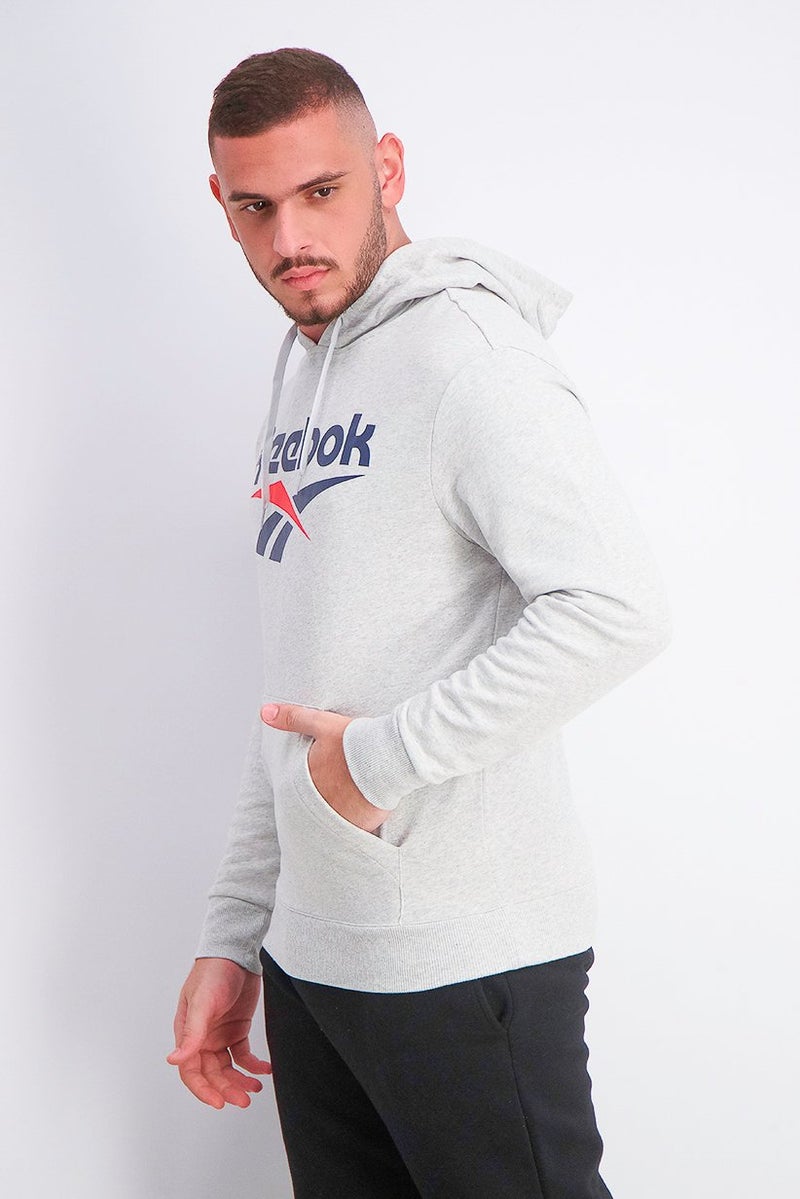 Reebok Men Classics Vector Hooded Sweatershirt, Light Grey Heather - Image 4