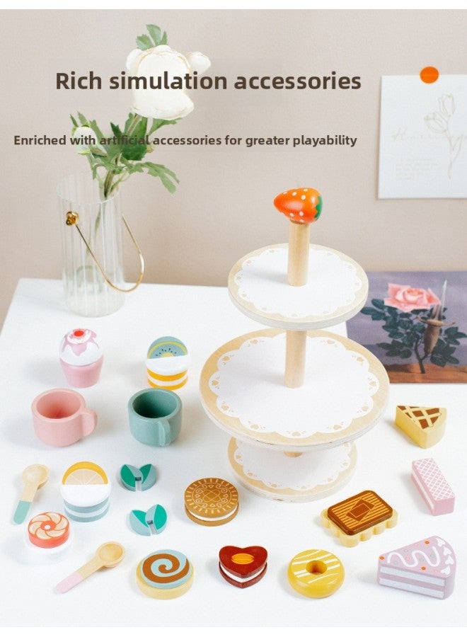 Play House Simulation Afternoon Tea Kitchenware Wooden Children's Dessert Shop Ice Cream Cake Boys And Girls Educational Toys-Color:FG-European Pastry - Image 1