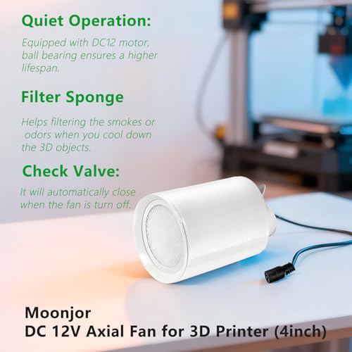 Moonjor 4” Fume Extractor Fan, DC 12V Inline Ventilation Fan w/Filter Mesh, Check Valve for Bathroom Vent Room Basement Greenhouse Attic Kitchen (No Controller) - Image 3