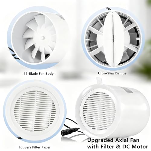 Moonjor 4” Fume Extractor Fan, DC 12V Inline Ventilation Fan w/Filter Mesh, Check Valve for Bathroom Vent Room Basement Greenhouse Attic Kitchen (No Controller) - Image 4