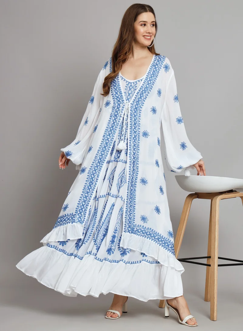 Alaya Hand Embroidered Chikankari Modal Kaftan-AL3605
