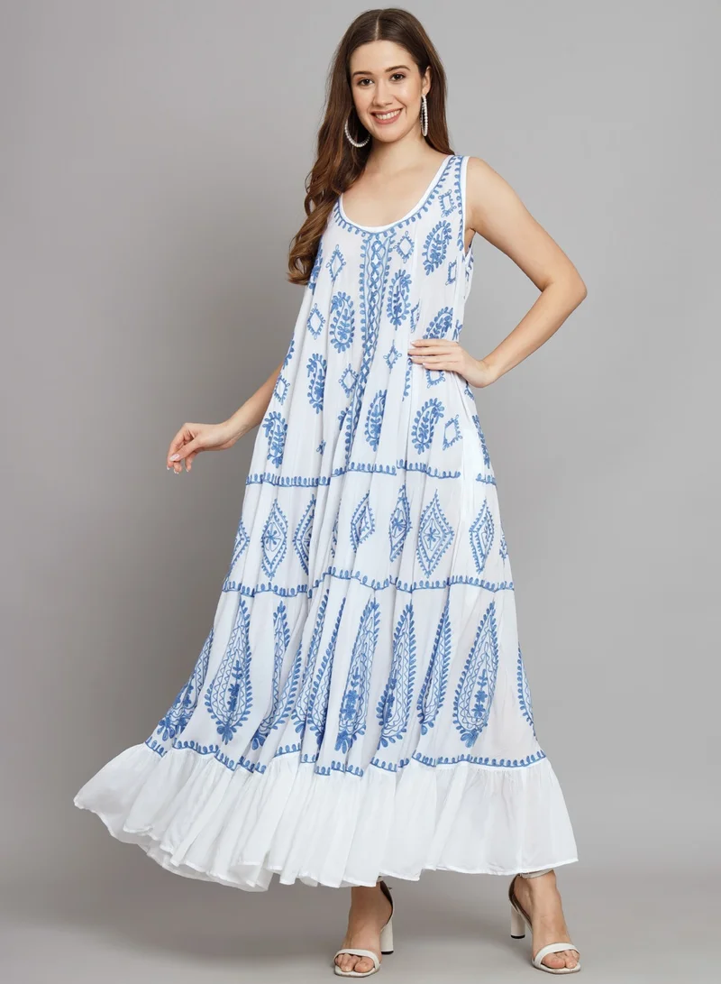 Alaya Hand Embroidered Chikankari Modal Kaftan-AL3605