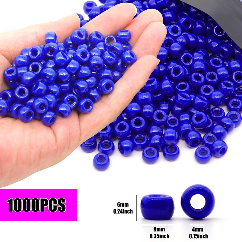 GMMA 1000 Pcs Royal Blue Pony Beads for Bracelet Plastic Beads for Jewelry Making Colourful Beads for Friendship Bracelets 6x9mm Independent Day Beads for DIY Jewelry Party Decoration Supplies - Image 2