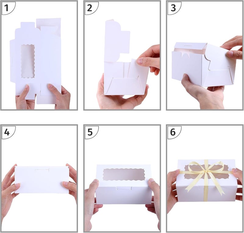 Ybaoo 65 PCS White Bakery Boxes with Window 6.29x3.54x2.95 Inches Cookie Boxes Small Pastry Boxes for Candy, Cupcake Boxes,Candy Box,Cake Boxes,Treat Boxes,Dessert Boxes,Small Gift Box for Party(White) - Image 4