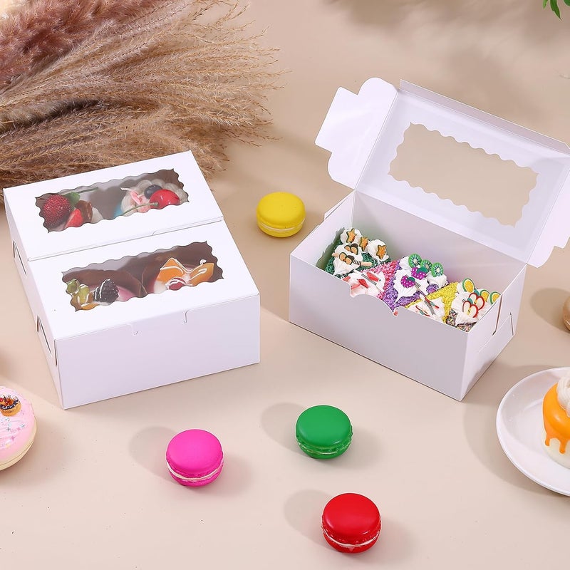 Ybaoo 65 PCS White Bakery Boxes with Window 6.29x3.54x2.95 Inches Cookie Boxes Small Pastry Boxes for Candy, Cupcake Boxes,Candy Box,Cake Boxes,Treat Boxes,Dessert Boxes,Small Gift Box for Party(White) - Image 2
