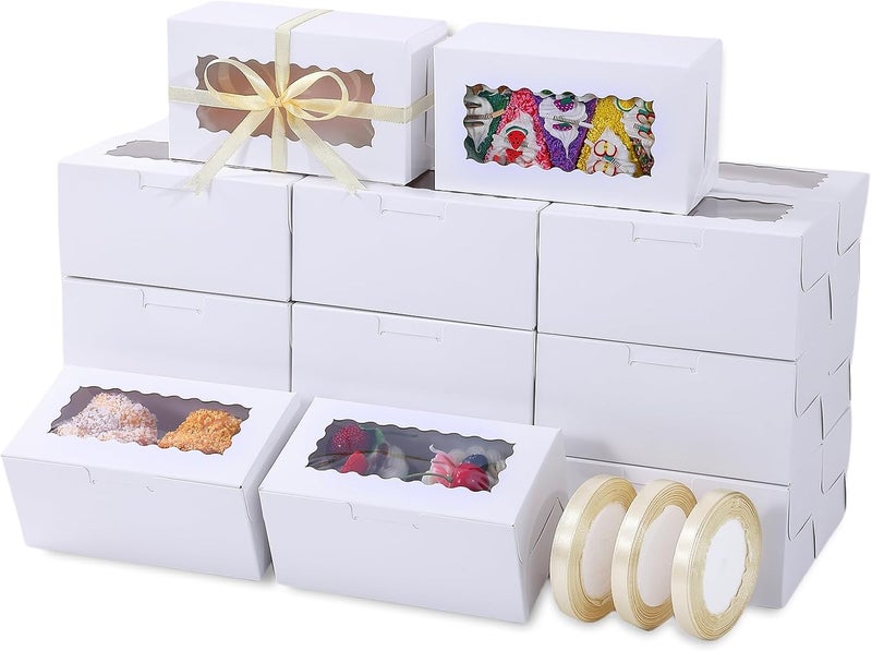 Ybaoo 65 PCS White Bakery Boxes with Window 6.29x3.54x2.95 Inches Cookie Boxes Small Pastry Boxes for Candy, Cupcake Boxes,Candy Box,Cake Boxes,Treat Boxes,Dessert Boxes,Small Gift Box for Party(White) - Image 1