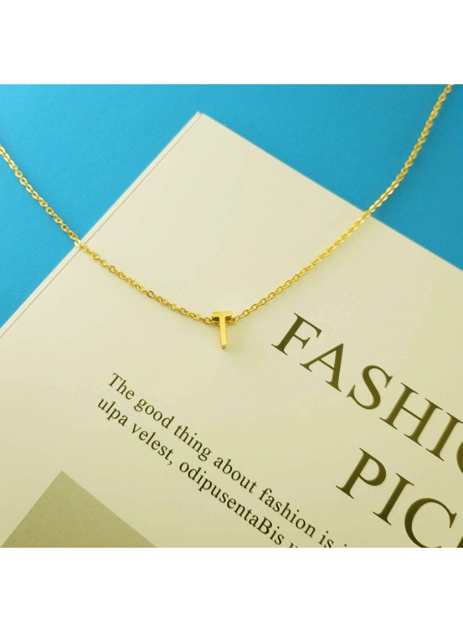 Julia Store Dainty Initial Necklaces for Women 18K Gold Plated Stainless Steel Trendy Letter Necklace Personalized Initial Love Pendant Necklace Tiny Letter Name Necklaces Gift for Teen Girls - Letter (T) - Image 1