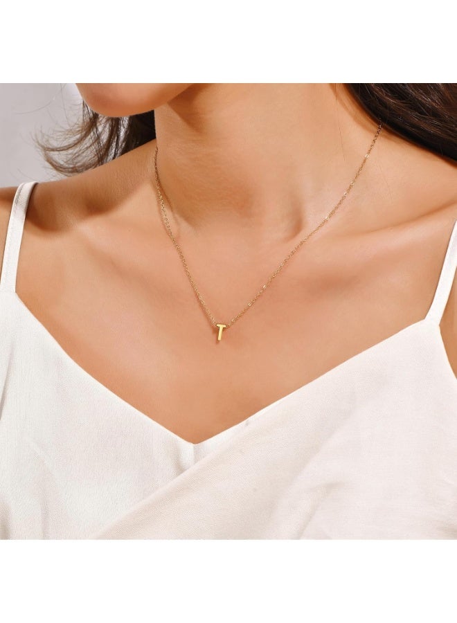 Julia Store Dainty Initial Necklaces for Women 18K Gold Plated Stainless Steel Trendy Letter Necklace Personalized Initial Love Pendant Necklace Tiny Letter Name Necklaces Gift for Teen Girls - Letter (T) - Image 3