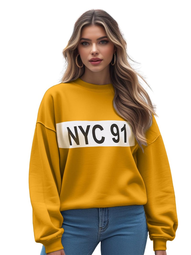LEOTUDE Women's Loose Fit LoopKnit Sweatshirt for Women(W11_SWEATSHRTS_AI_P_YLW-NYC_L) - Image 1
