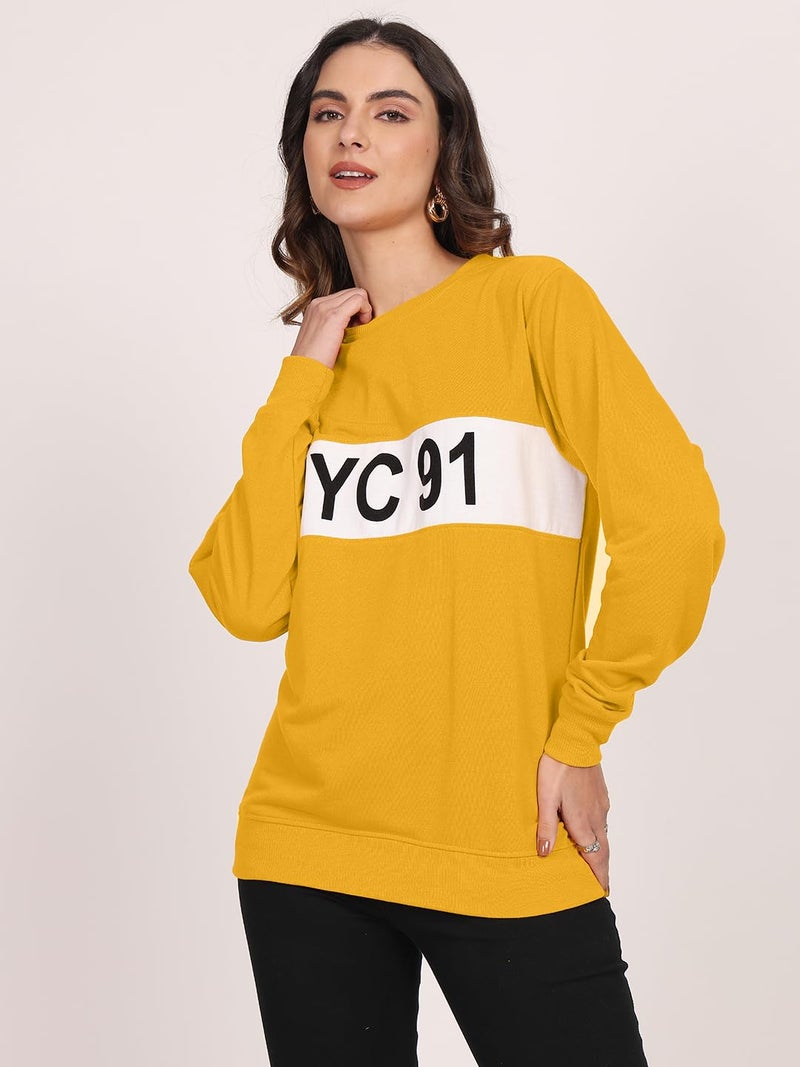 LEOTUDE Women's Loose Fit LoopKnit Sweatshirt for Women(W11_SWEATSHRTS_AI_P_YLW-NYC_L) - Image 3