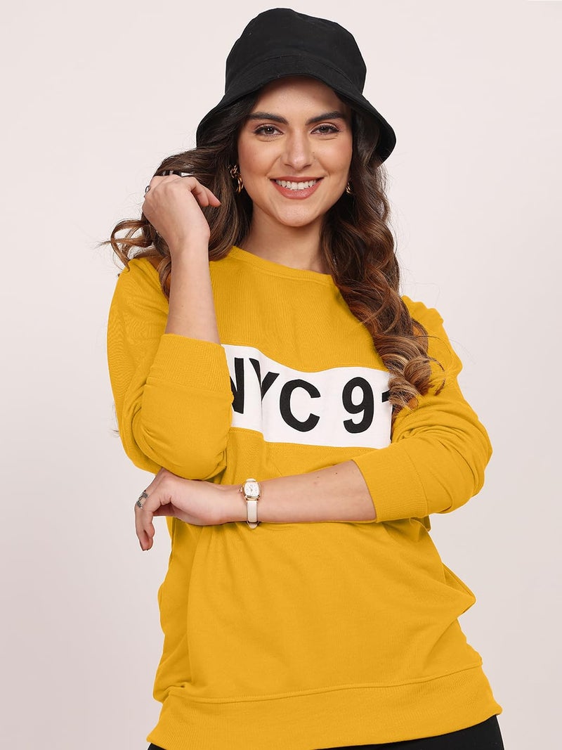 LEOTUDE Women's Loose Fit LoopKnit Sweatshirt for Women(W11_SWEATSHRTS_AI_P_YLW-NYC_L) - Image 2