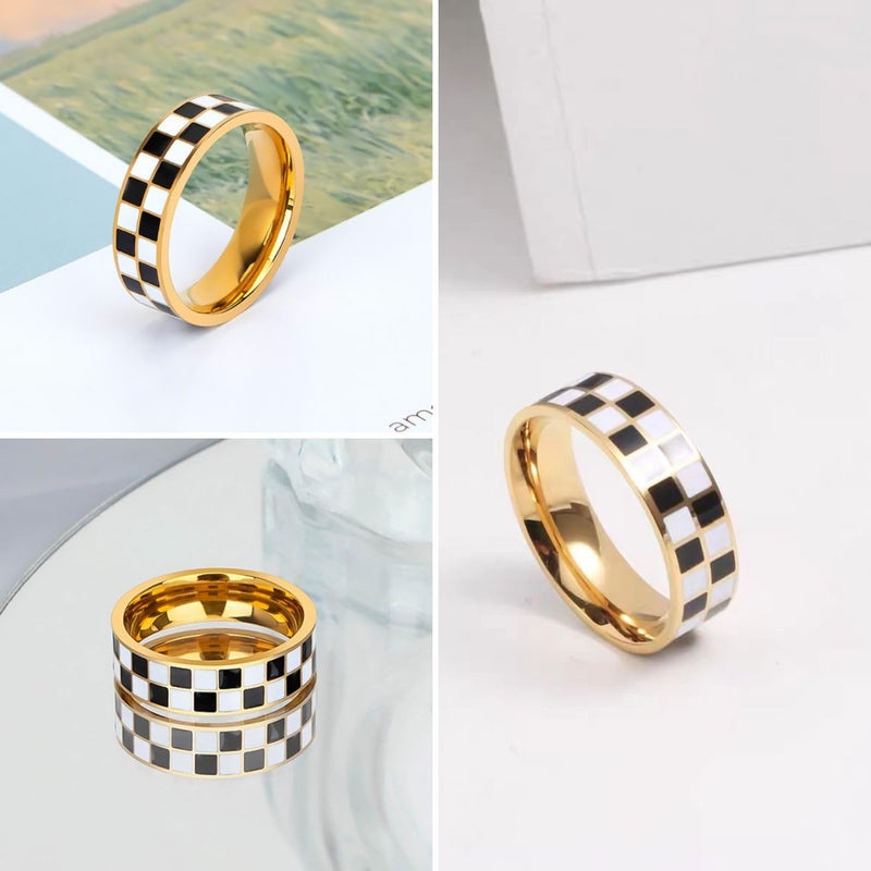Kainier 6mm 14k Gold Plated Rings Polished Checkerboard Bands Knuckle Statement Pointer Finger Ring Comfort Fit Size 5-9 - Image 5