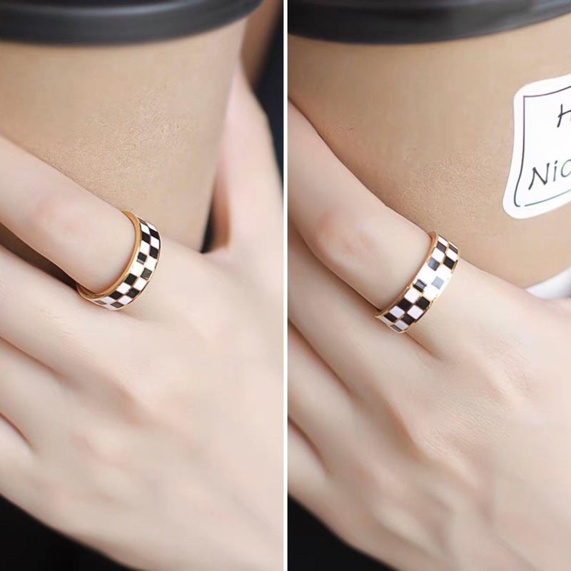 Kainier 6mm 14k Gold Plated Rings Polished Checkerboard Bands Knuckle Statement Pointer Finger Ring Comfort Fit Size 5-9 - Image 4