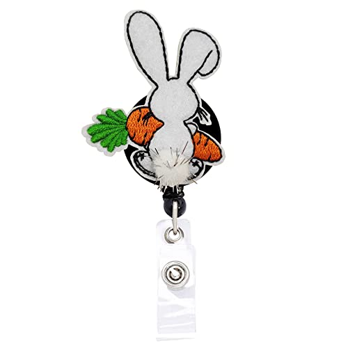 ReelFun Easter Bunny Cute Rabbit Retractable Badge Reel ID Tag, with Alligator Clip,24in Nylon Cord, Nurse Office Employee Name Badge - Image 1