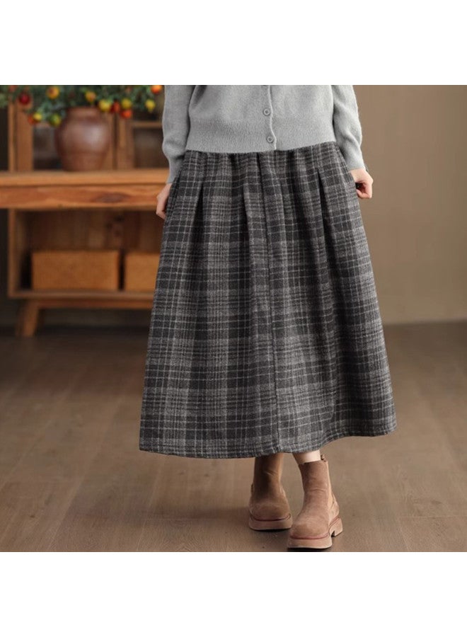 XINYANG Color-Woven Checked Skirt 2025 Autumn/Winter Maillard Knit Retro Elasticated Flared A-Line Skirt - Image 5
