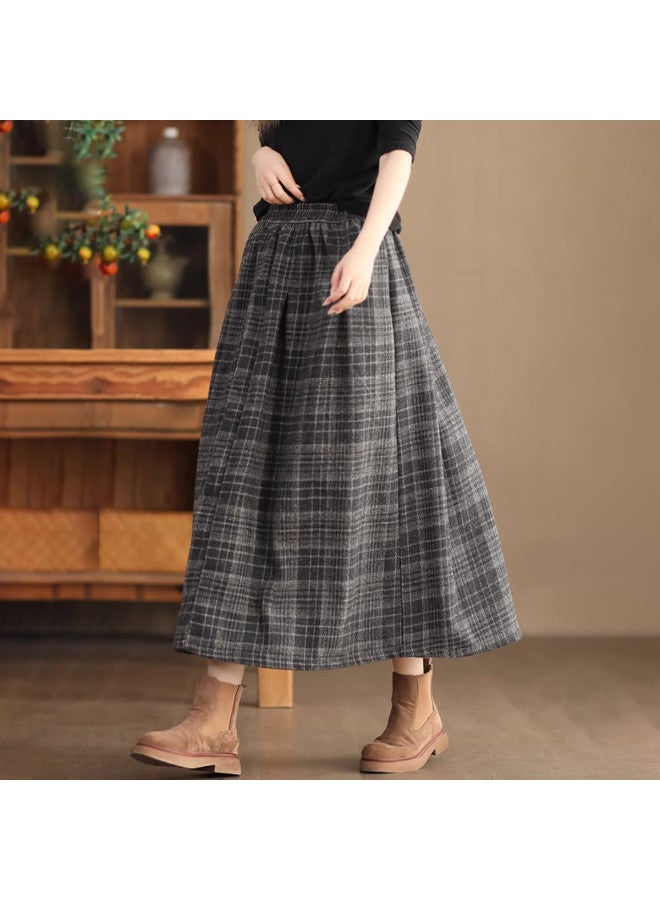 XINYANG Color-Woven Checked Skirt 2025 Autumn/Winter Maillard Knit Retro Elasticated Flared A-Line Skirt - Image 4
