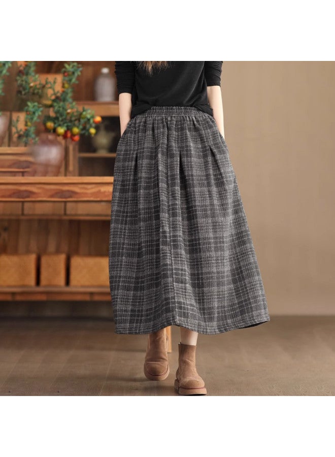 XINYANG Color-Woven Checked Skirt 2025 Autumn/Winter Maillard Knit Retro Elasticated Flared A-Line Skirt - Image 3