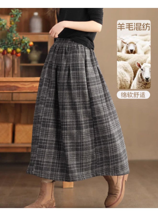 XINYANG Color-Woven Checked Skirt 2025 Autumn/Winter Maillard Knit Retro Elasticated Flared A-Line Skirt - Image 1