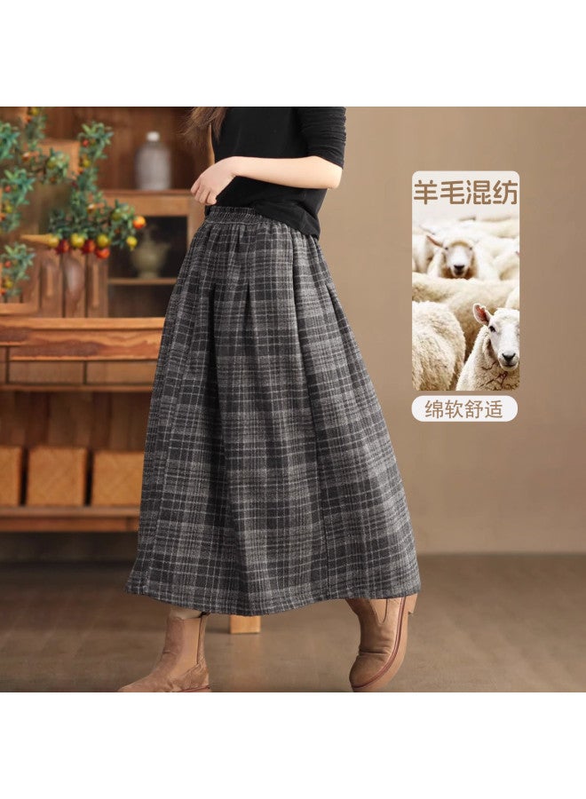 XINYANG Color-Woven Checked Skirt 2025 Autumn/Winter Maillard Knit Retro Elasticated Flared A-Line Skirt - Image 2