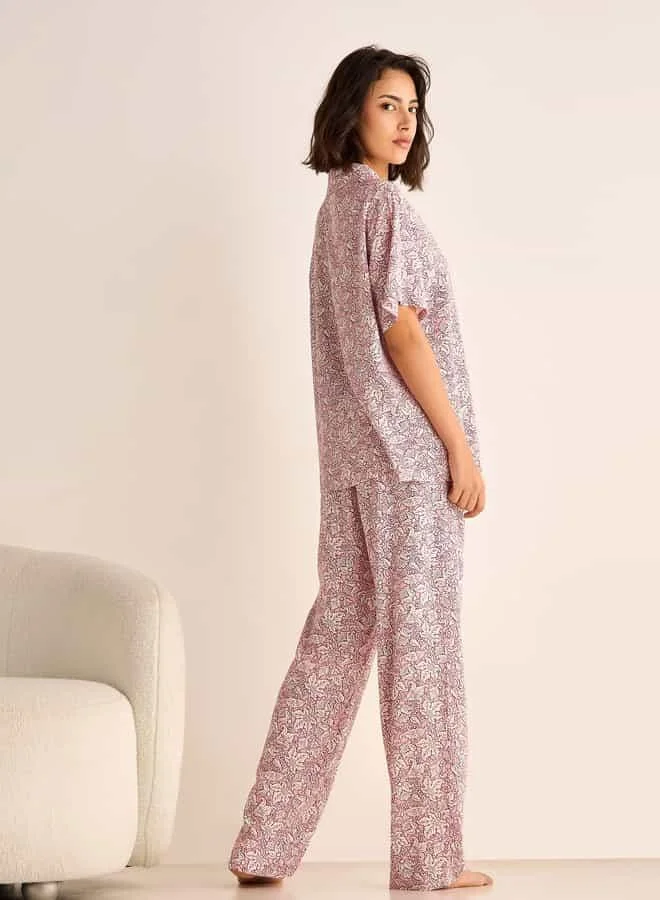 Splash FAV All-Over Floral Print Shirt and Pyjama Set