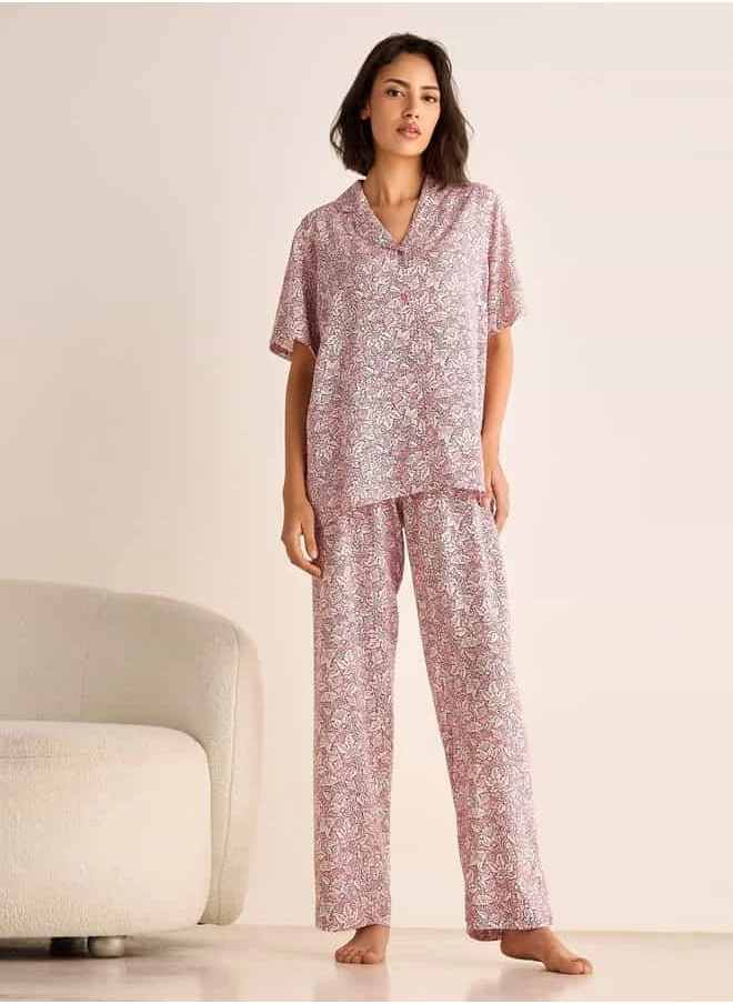 FAV All-Over Floral Print Shirt and Pyjama Set