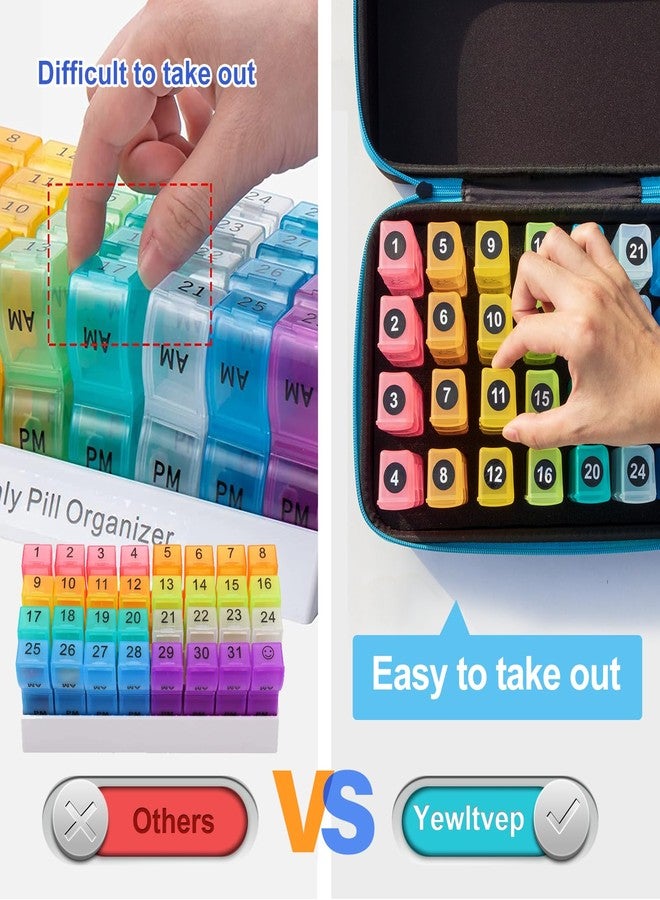 Yewltvep Monthly Pill Organizer 4 Times a Day, Pill Box Organizer with 32 Daily Compartments, 30 Day Pill Organizer 4 Times a Day Pill Holder with Hard Shell Travel Case+Weekly Pill Bag 4 Times a Day - Image 3