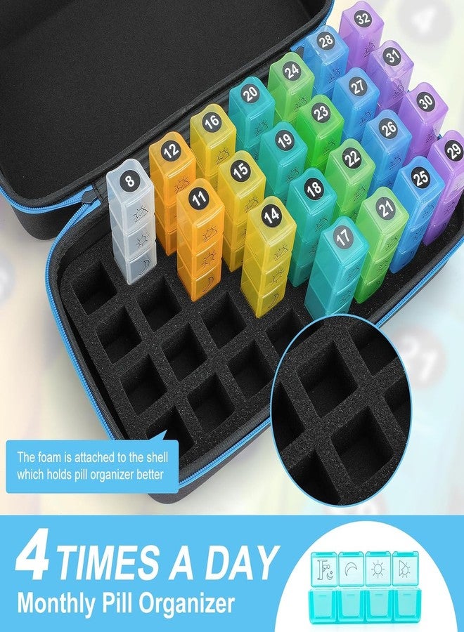 Yewltvep Monthly Pill Organizer 4 Times a Day, Pill Box Organizer with 32 Daily Compartments, 30 Day Pill Organizer 4 Times a Day Pill Holder with Hard Shell Travel Case+Weekly Pill Bag 4 Times a Day - Image 2