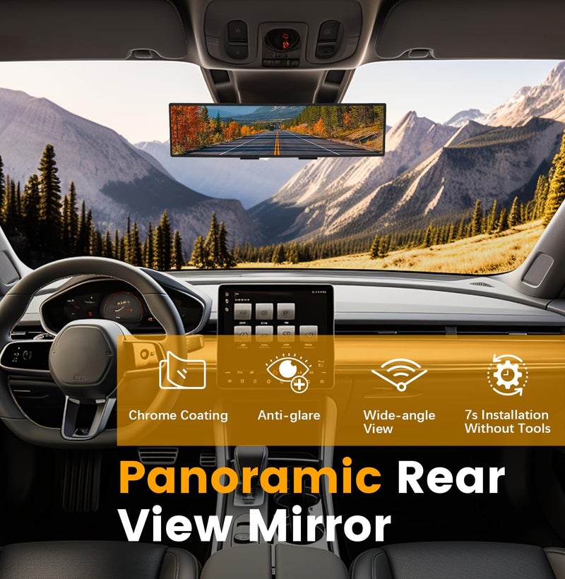 HmmtyRack Rear View Mirror, Chrome Anti-glare Panoramic Rear Mirrors Universal 12 Inch Convex Car Interior Clip on Extra Big Wide Angle Rearview Mirror Extender to Reduce Blind Spot for Car SUV Trucks - Image 5