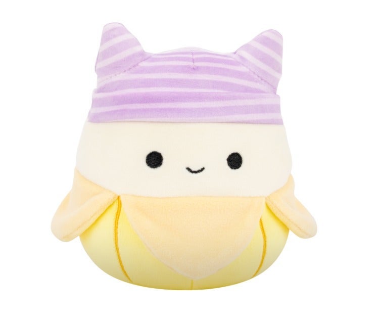 Squishmallows Little Plush Junie Yellow Banana Plush Toy with Purple Striped Cat Beanie â€“ 13 cm Soft Collectible Stuffed Animal - Image 1