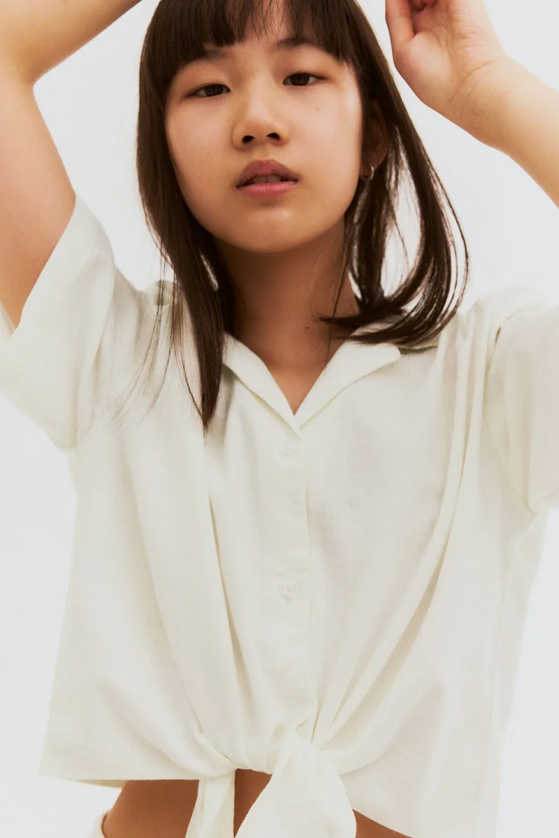 H&M Cropped knot-detail shirt