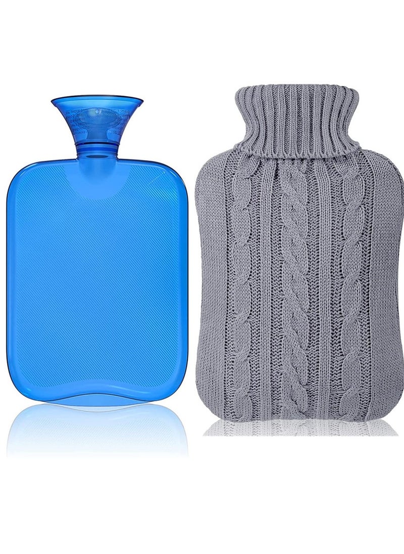 HOFEESEA Hot Water Bottle with Knitted Cover 2L Hot Water Bag for Hot and Cold Compress Hand Feet Warmer Ideal for Menstrual Cramps Neck and Shoulder Pain Relief  - Image 1