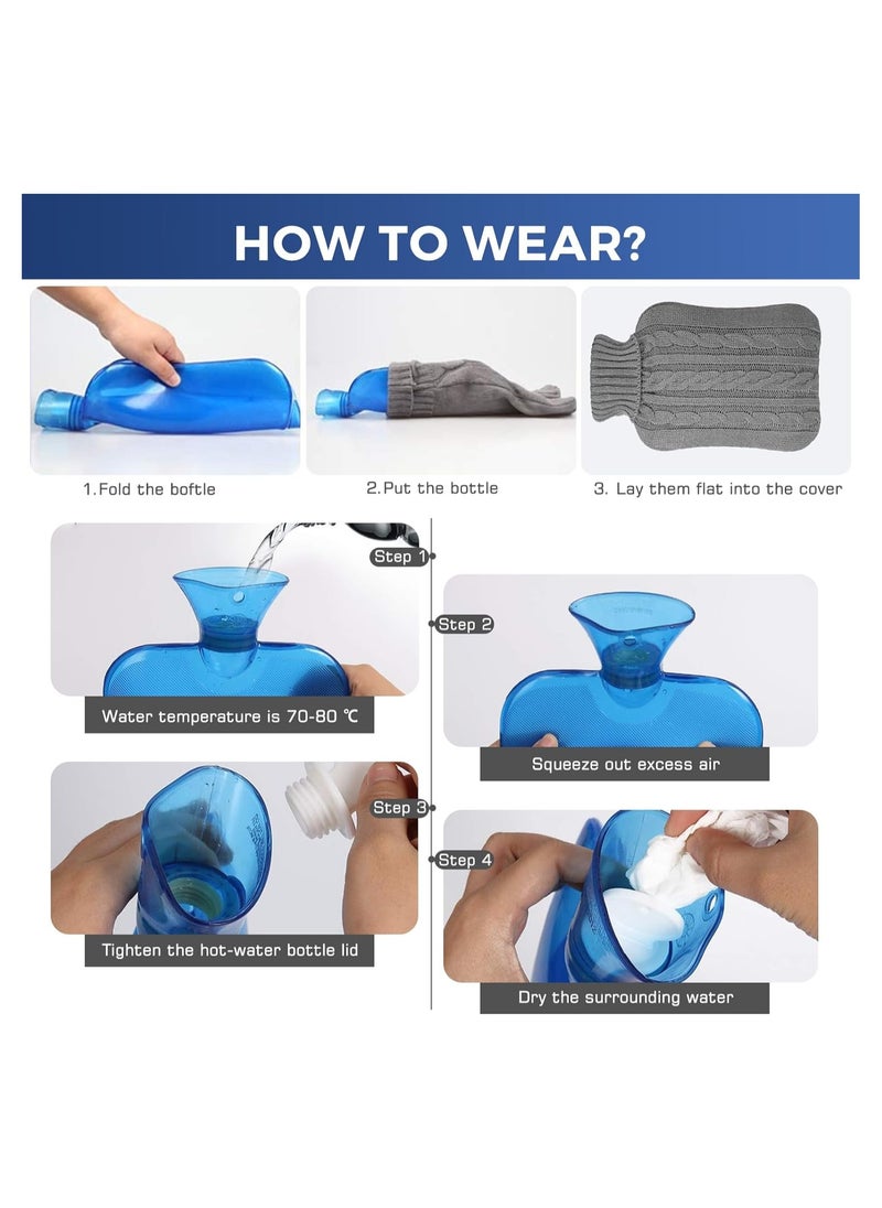 HOFEESEA Hot Water Bottle with Knitted Cover 2L Hot Water Bag for Hot and Cold Compress Hand Feet Warmer Ideal for Menstrual Cramps Neck and Shoulder Pain Relief  - Image 3