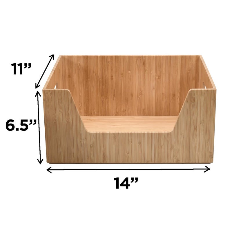 MobileVision Bamboo Storage Box with Open Front Stackable Bin Organizer to use in closets, bedrooms, kitchens, home & office, 14 x 11 x 6.5 inches - Image 2