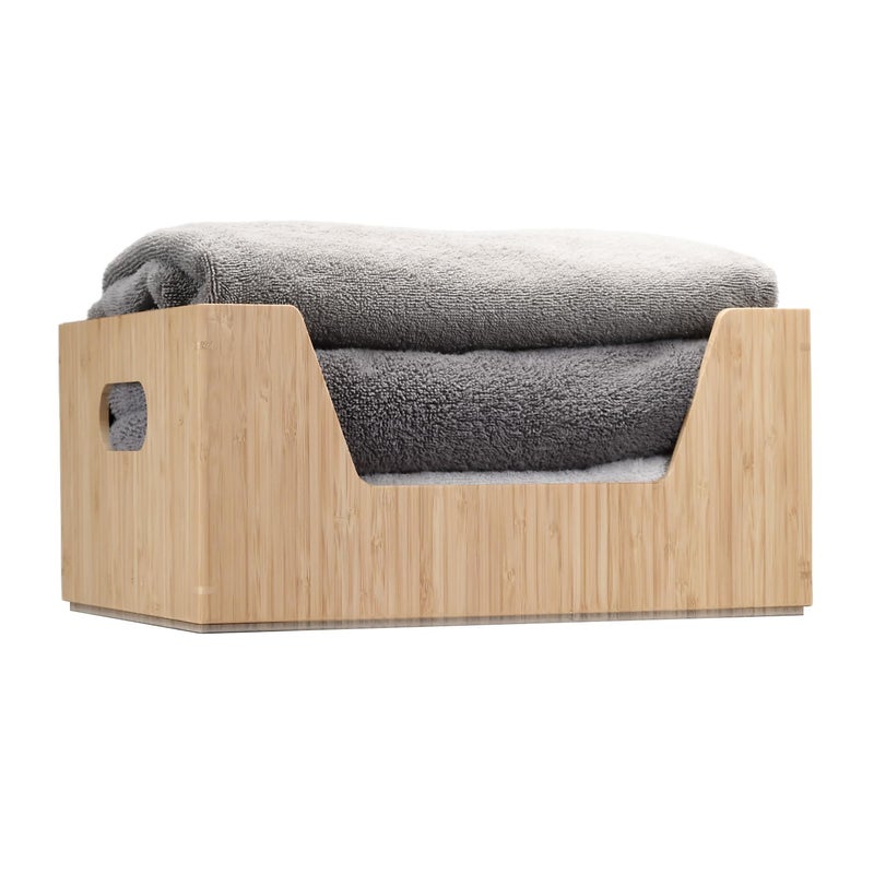 MobileVision Bamboo Storage Box with Open Front Stackable Bin Organizer to use in closets, bedrooms, kitchens, home & office, 14 x 11 x 6.5 inches - Image 4