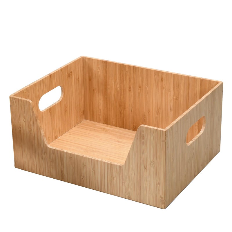MobileVision Bamboo Storage Box with Open Front Stackable Bin Organizer to use in closets, bedrooms, kitchens, home & office, 14 x 11 x 6.5 inches - Image 1