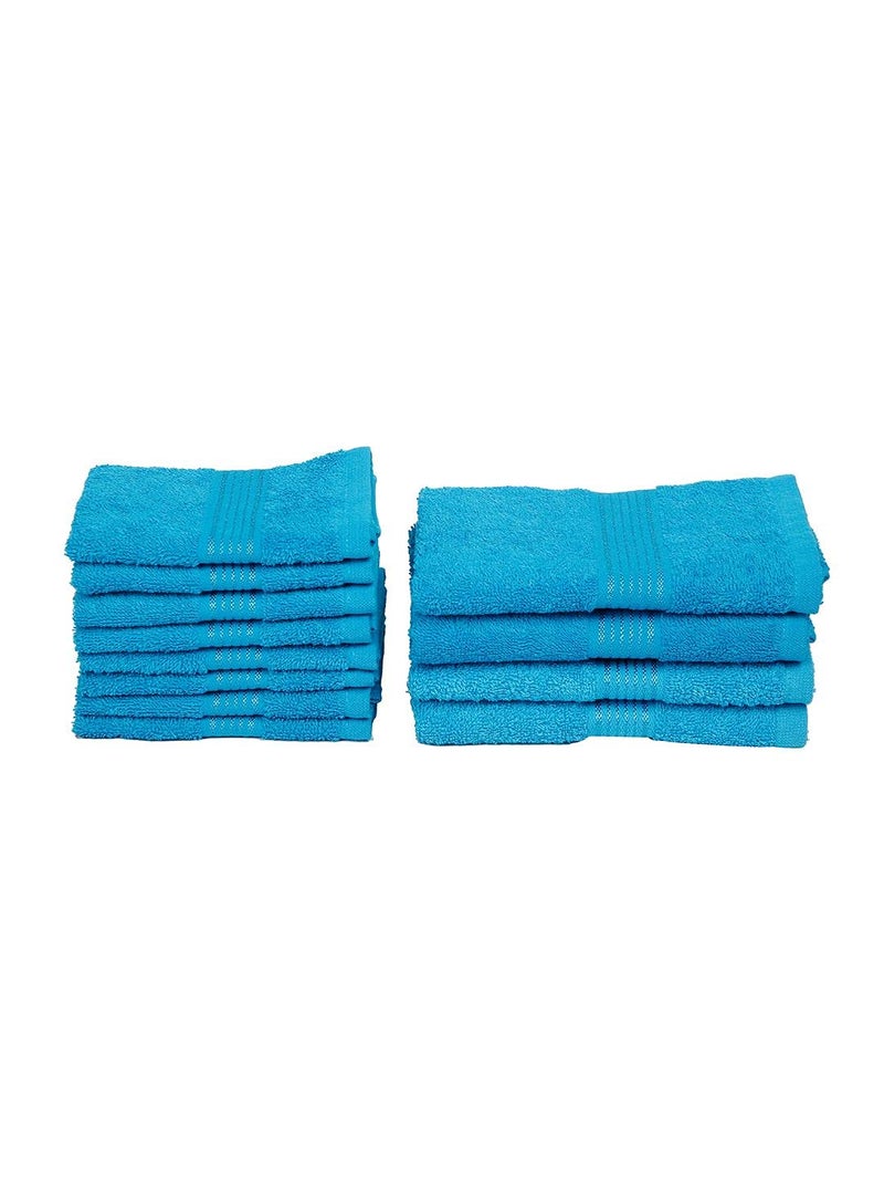 KOPA [12pc] Quick Dry 100% Cotton Soft Terry Towel -4pc Hand, 8pc Face (d'ross) | Quick Dry 100% Cotton | Super Absorbent, Lightweight, Odour Free - for Men, Women, Kids Solid-Turq - Image 3