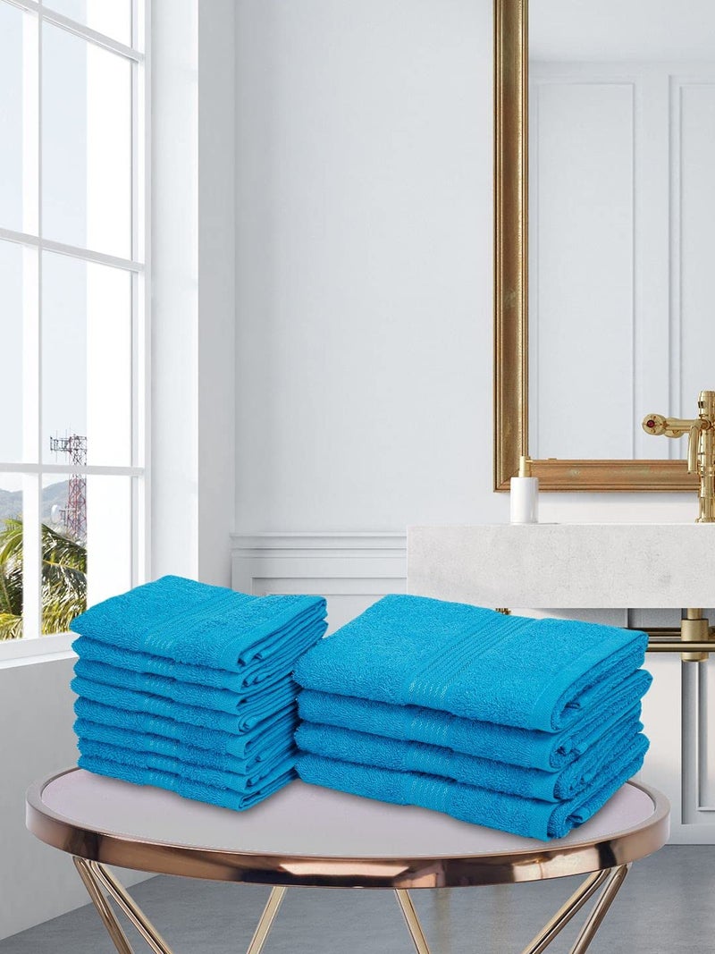 KOPA [12pc] Quick Dry 100% Cotton Soft Terry Towel -4pc Hand, 8pc Face (d'ross) | Quick Dry 100% Cotton | Super Absorbent, Lightweight, Odour Free - for Men, Women, Kids Solid-Turq - Image 1