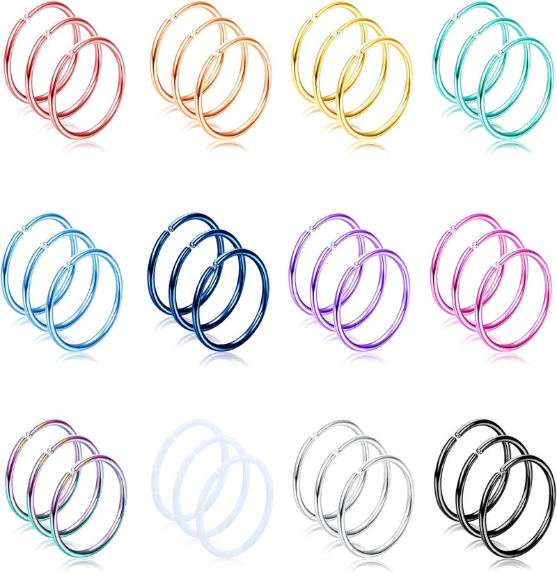 Drperfect 36Pcs 20G Nose Ring Hoop for Women Men 316L Stainless Steel Helix Tragus Lip Septum Ring Cartilage Earring Hoop Piercing Jewelry - Image 1