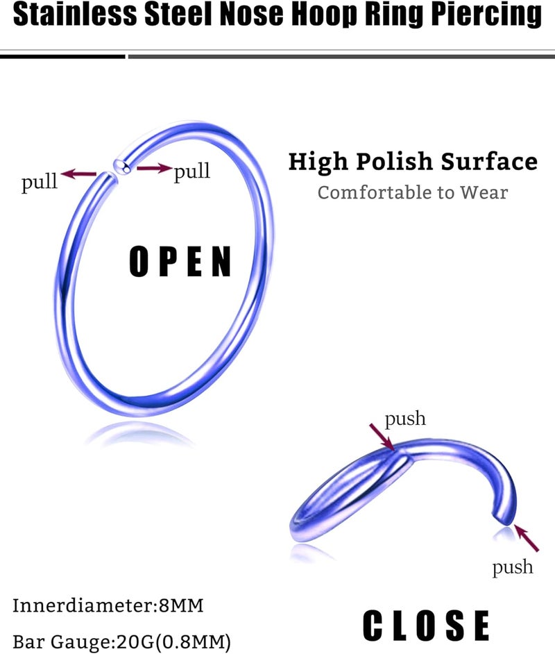 Drperfect 36Pcs 20G Nose Ring Hoop for Women Men 316L Stainless Steel Helix Tragus Lip Septum Ring Cartilage Earring Hoop Piercing Jewelry - Image 2
