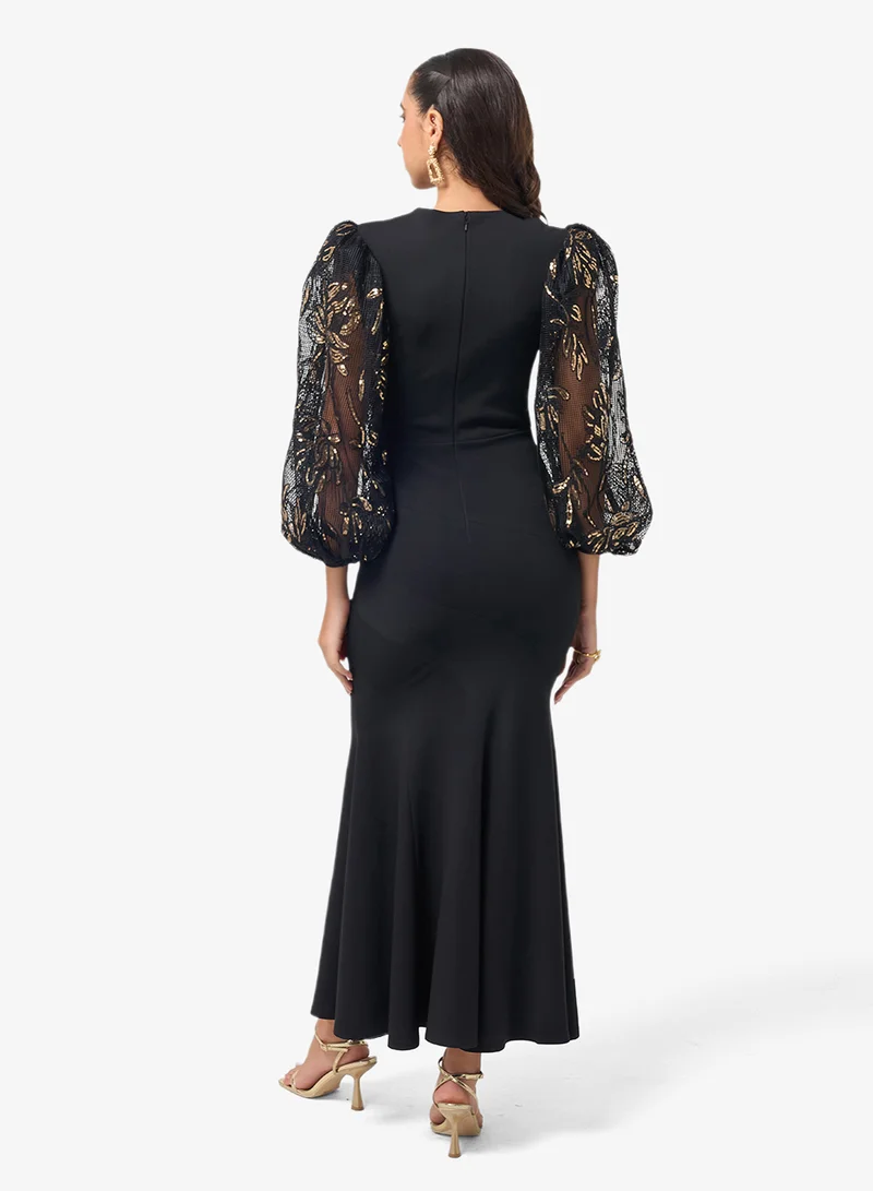 ثريدز باي اجوني فستان ميدي بأكمام منفوشة وحافة واسعة