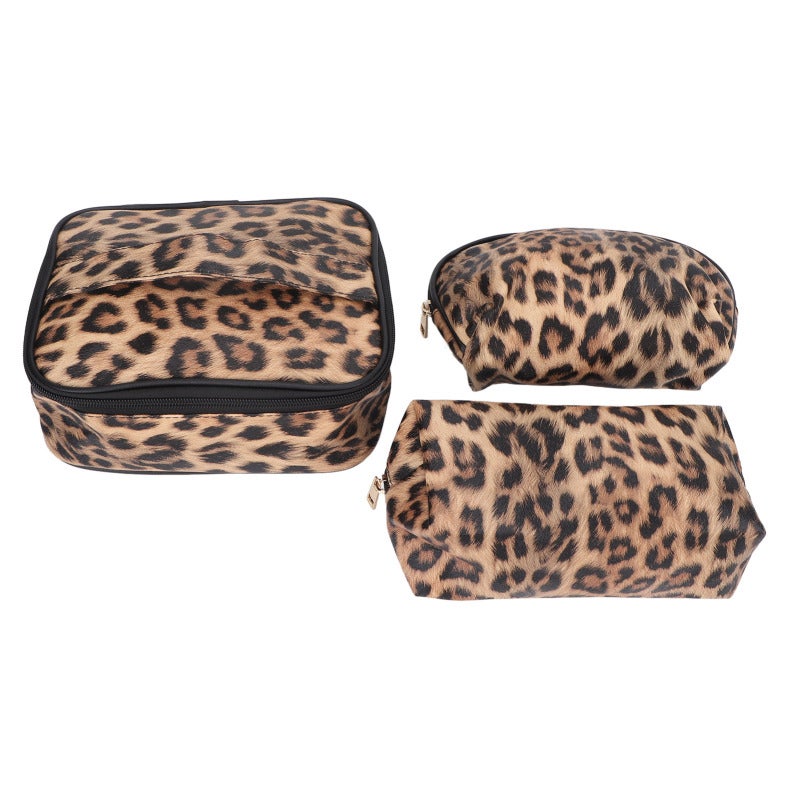 3pcs Makeup Cosmetic Storage Bag PU Leather Waterproof Zipper Closure Toiletry Products Travel Pouch Set - Image 2