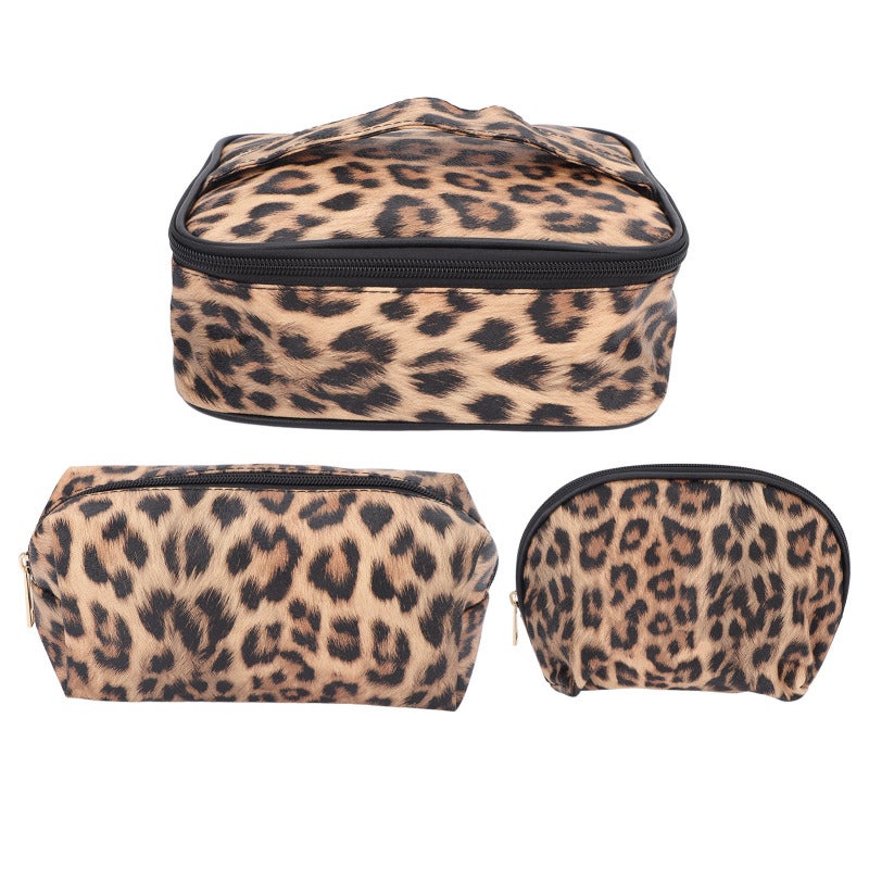 3pcs Makeup Cosmetic Storage Bag PU Leather Waterproof Zipper Closure Toiletry Products Travel Pouch Set - Image 1